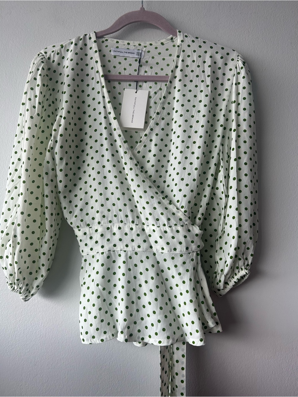 Faithfull The Brand Green Lula Dot Wrap Blouse